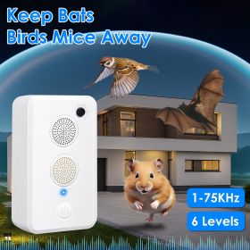 Ultrasonic Pest Repeller - 1-75KHz Adjustable 6 Levels, Repels Bats Birds Mice, 753Sq.ft Coverage, 950mAh Rechargeable For Indoor Outdoor Use